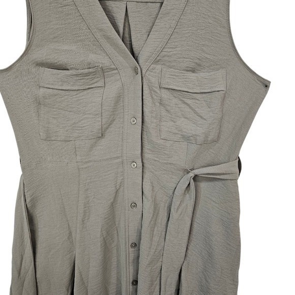 DKNY Sleeveless Belted Shirtdress Flared Vacation Office Summer Olive‎ Green - Picture 3 of 12